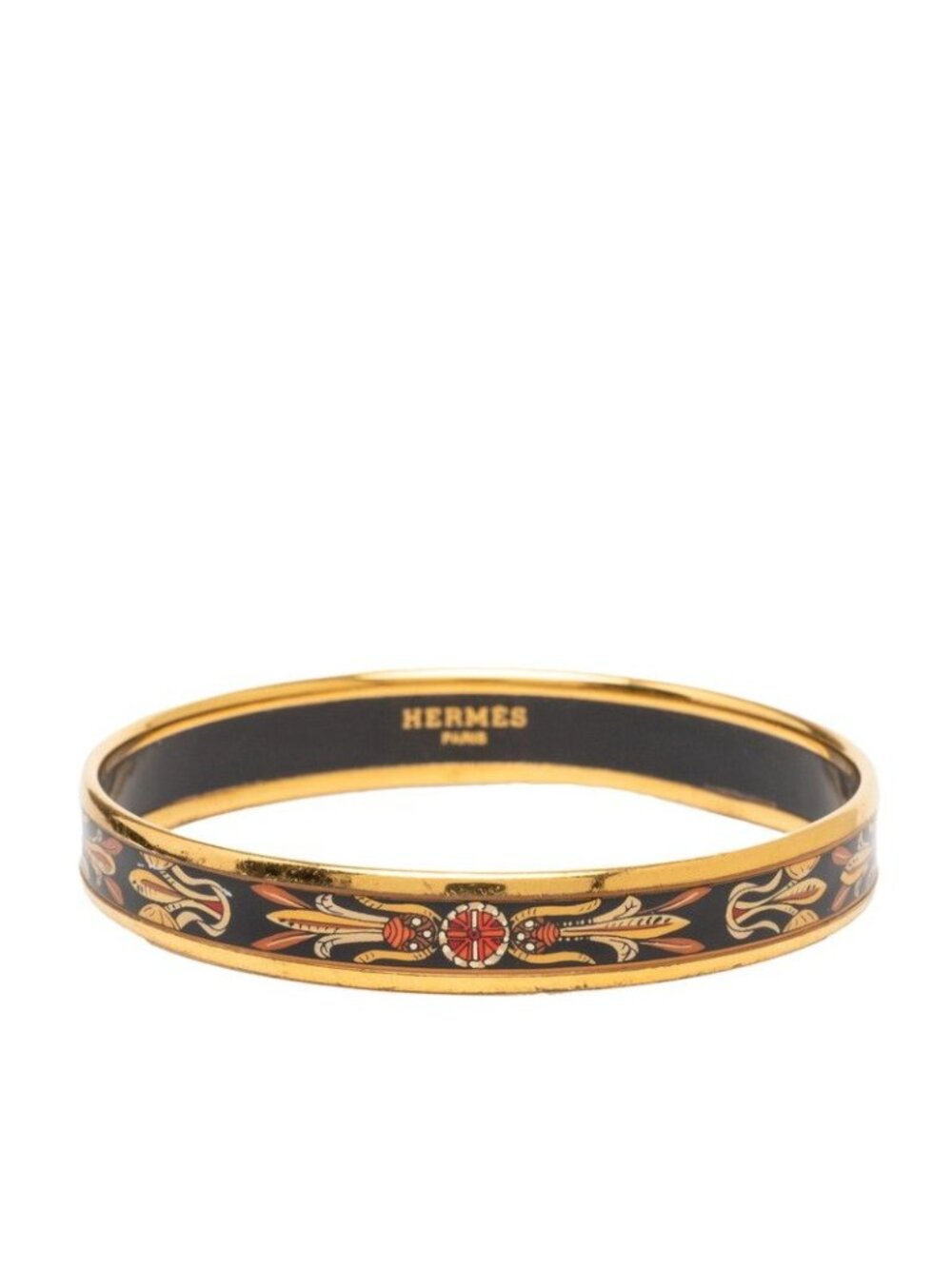 Hermes Enamel PM Cloisonne Bangle Gold Black Multicolor Plated Bracelet